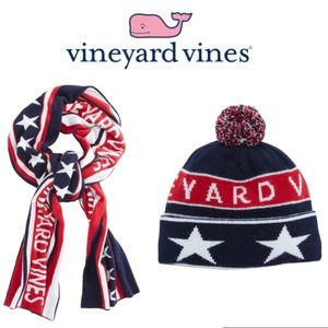 NWT Vineyard Vines Boys Red Blue Hat & Scarf Set